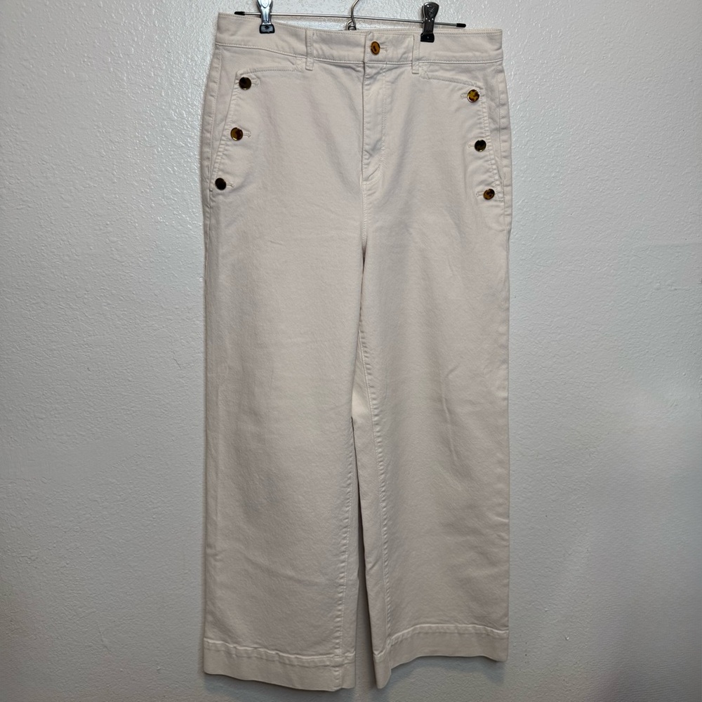 Ann Taylor Devin Wide Leg Cream Pants Button Accents Size 10
